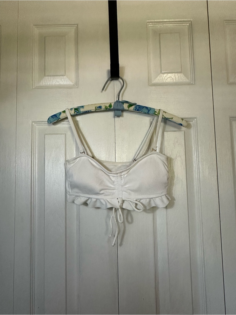 White Ruffle Tie-Front Bikini Top